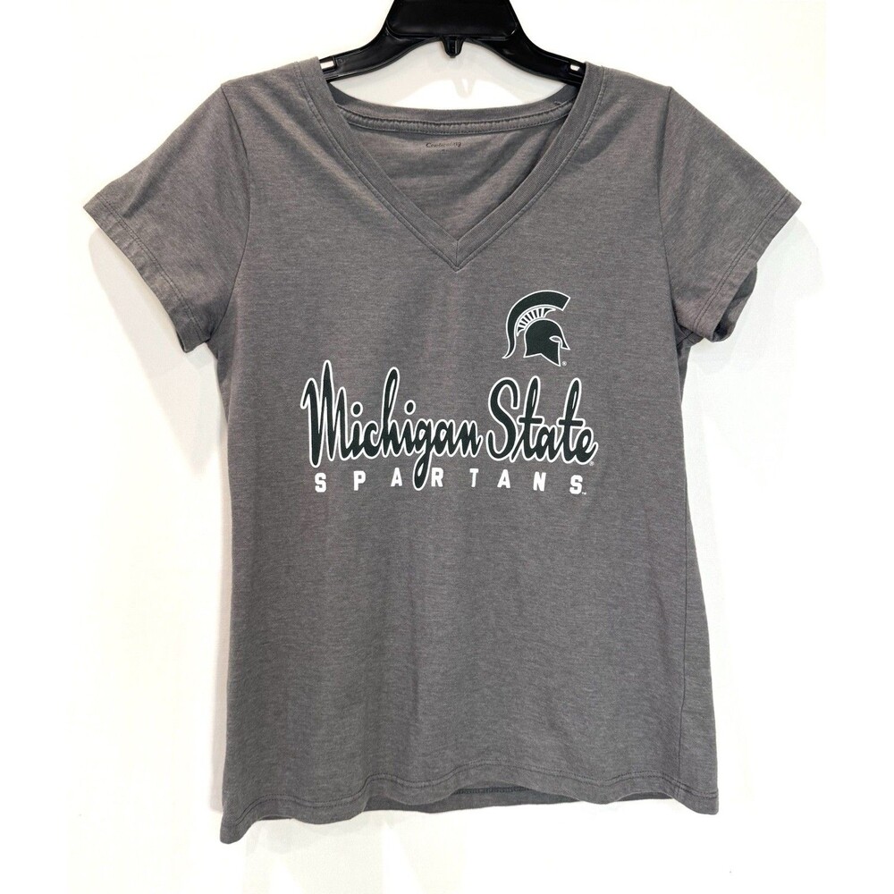 Women’s Size M Michigan State Spartans V-Neck T-Shirt Gray Short Sleeve Tee